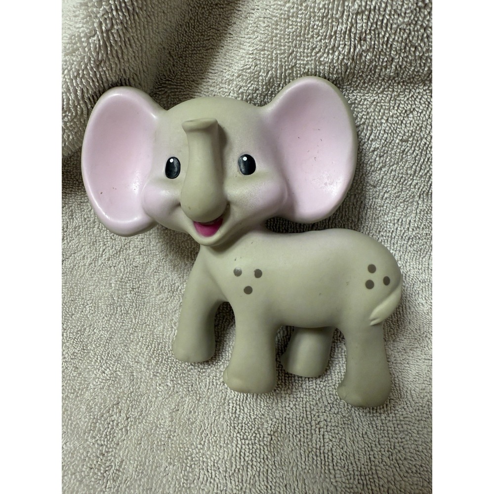 Vintage Infantino Gray & Pink Elephant Rubber Squeaker Toy‎ 4.5" Baby Grabber